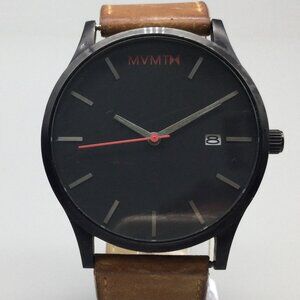 MVMT Classic Watch Men 45mm Black Date Brown Leather Band New Battery